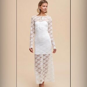 Abram Ivory Allover Lace Slip Insert 2-Piece Maxi Dress